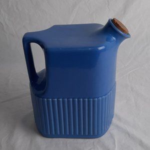 RARE Midcentury Blue Ceramic Refrigerator Pitcher with Cork Stopper - 8.25" tall